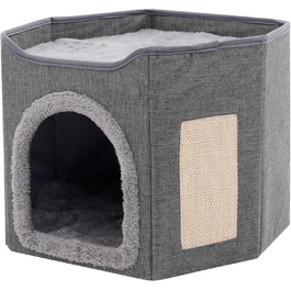 Кіт Будинок для котів у приміщенні, велика кімната для котів з когтеточкою, 2-ярусне ліжко для котів, будинок-печера для маленьких та середніх тварин, сірий