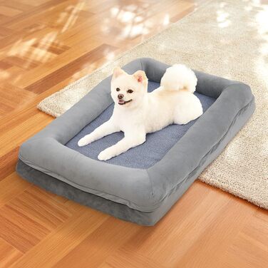Велике лежанка для собак, водовідштовхувальна, ортопедична з memory foam, знімний чохол, неслизьке дно, для котів та собак, сіра, 76x58x14 см