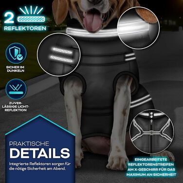 Зимовий одяг для собак TRESKO® з відбивачами, 15 шт. пакетів для екскрементів + диспенсер | Дощовик для собак, водонепроникний | Жилет для собак з отвором для шлейки | Утеплений зимовий жилет для собак (S, Чорний)