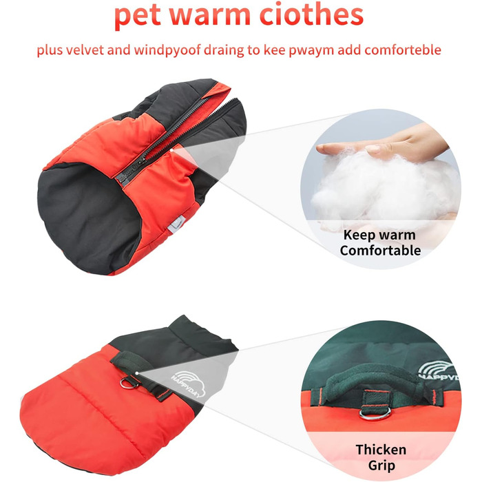 PETCUTE Зимовий теплий водонепроникний одяг для собак, куртка для малих, середніх та великих собак, з отвором для повідка, ідеально підходить для зими, осені та весни, M, червоний