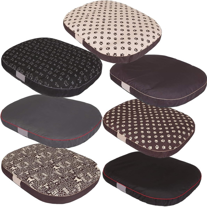 Кругла лежанка для собак Oval - 70x50x15 см, чорна з візерунком, водонепроникна, для собак маленьких, середніх та великих порід