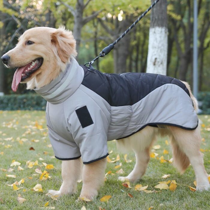 Зимовий теплий одяг для собак - теплий комбінезон з флісовою підкладкою, вітронепроникний, з D-початком, для малих, середніх та великих собак (Сіро-чорний, XL)