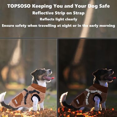 Тепла куртка для собак на зиму з поворотком для повідка, кишенями та світловідбиваючими смугами. Модна зимова жилетка для маленьких собак (Хакі M)