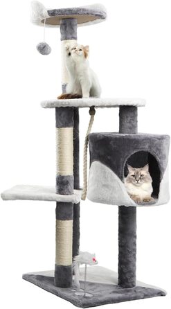 Котячий дряпак Nobleza 118,5 см, 3 платформи, 1 будиночок, помпон, іграшка, сірий