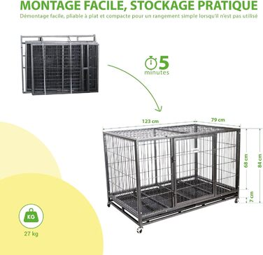 PAITSY Клітка для собак для дому MouvedyXL, 123x79x84 см, 2XL транспортна переноска з фіксованими колесами, складна, 2 двері, знімний піддон