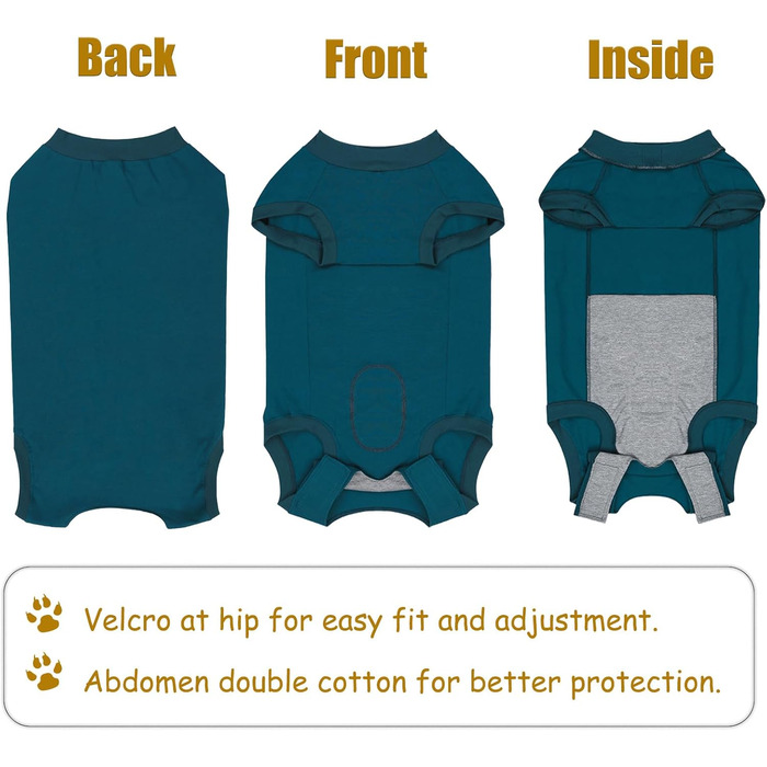 Захисний боді для собак після операції (кастрація/стерилізація) - медичний одяг для собак, захист ран, альтернатива конусу, синій, L