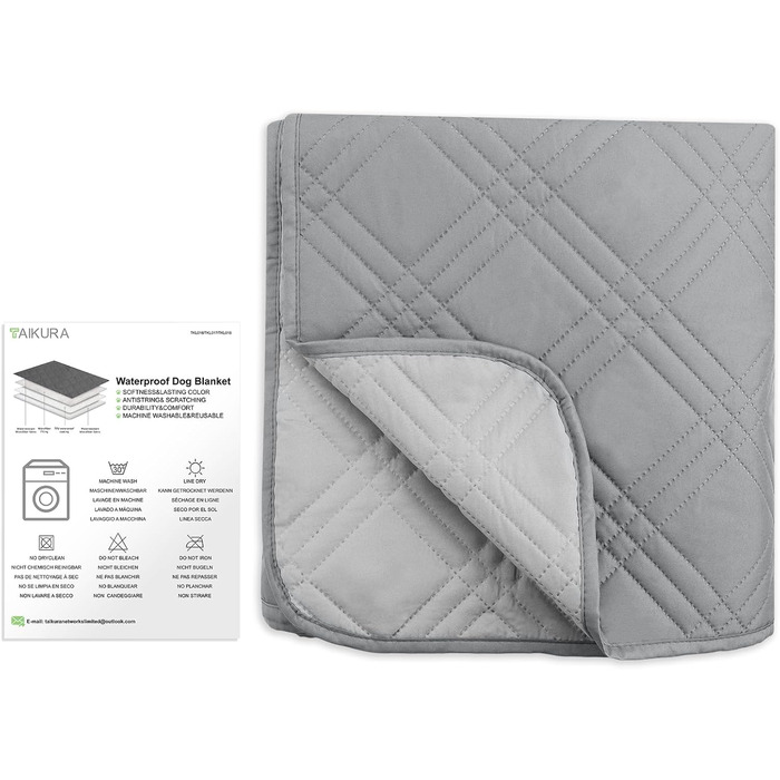 Водонепроникний килимок для собак, килимок для котів, антиковзкий, міцний, для захисту дивану, ліжка, автокрісла, можна прати в пральній машині (сірий, 132 x 208 см)