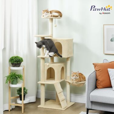 Ігровий комплекс для котів PawHut: стельовий кігтеточка-комплекс, регульована висота 225-275 см, бежевий