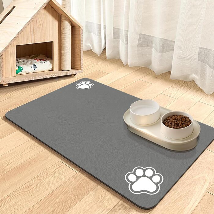 Килимок для годівлі домашніх тварин – вбираючий килимок під миски для їжі та води, стійкий до плям, швидковисихаючий (Світло-сірий, 2 лапки, 60 x 120 см)