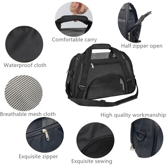 Травельна переноска для тварин Tiyolat, сумка-мішок, дозволена авіакомпаніями, для малих собак, котів та цуценят, домашнє використання (M, Чорний), розмір 46 x 23 x 30 см