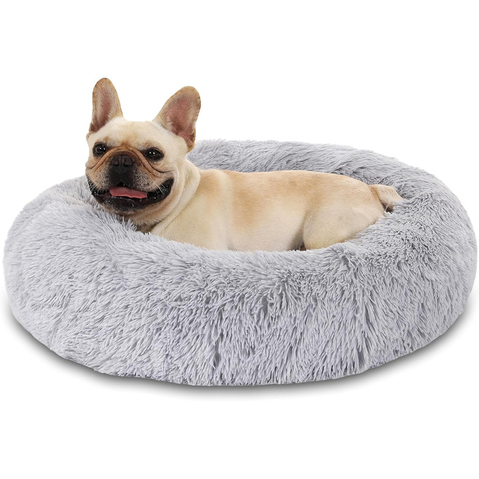 М'яке ліжко для собак та котів Doughnut, зручне гніздо, Ø60 см, сірого кольору. Підходить для собак та котів маленьких, середніх та великих порід (до 9 кг). Легко миється, не слизьке.