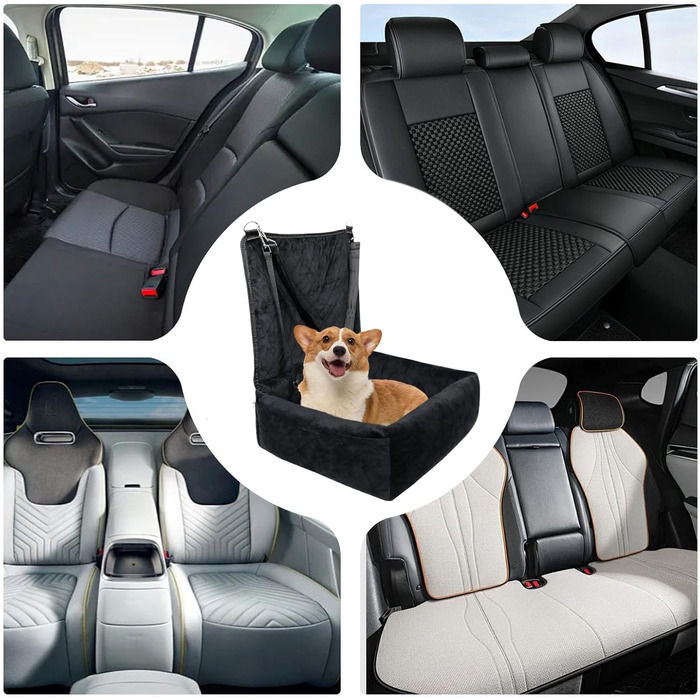 Автокрісло для собак - переносна автолюдина для цуценят | Регульоване та безпечне автокрісло для собак | Миється | З піднятою платформою | Чорний колір