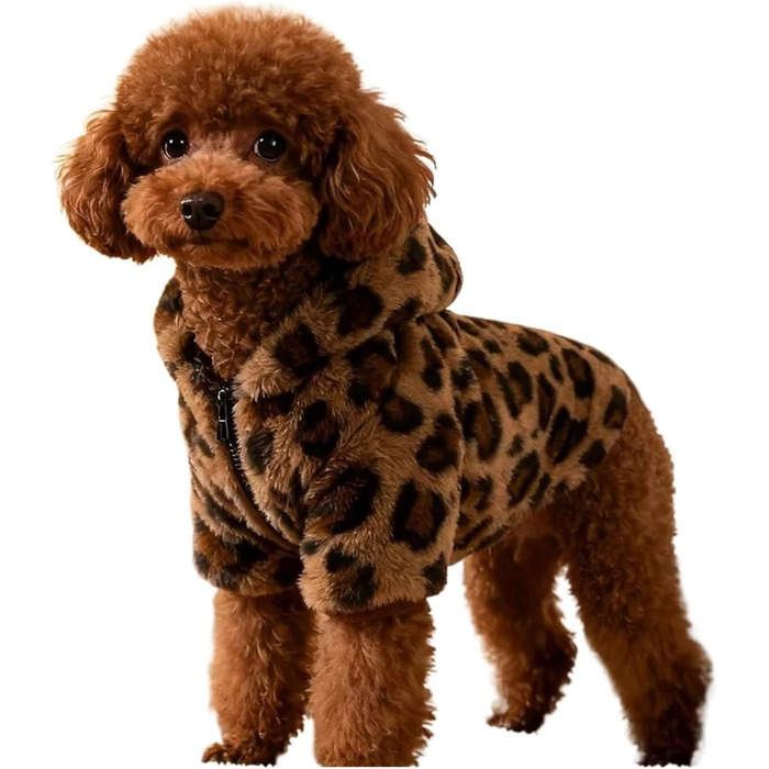 Теплий зимовий халат для собак та котів з капюшоном у леопардовому принті, метод Bucket Teddy, для маленьких та середніх порід (Рожевий, M)