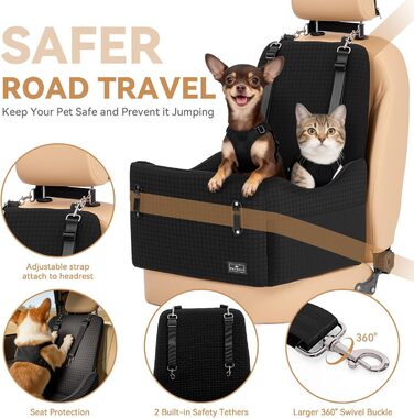 Автокрісло для собак PETSFIT до 15 кг – безпечне, з пам'яттю, 2 відділення, чорний/сірий