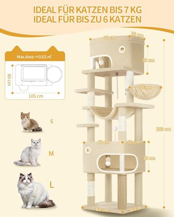 Драбина-кіготь для котів Hzuaneri MS17818SG, 178 см, XXL (60x50x203 см), бежева