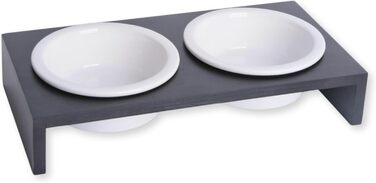 Підвищена годівниця для котів PETLINUS: керамічна та дерев'яна, для котів та маленьких собак (чорна)