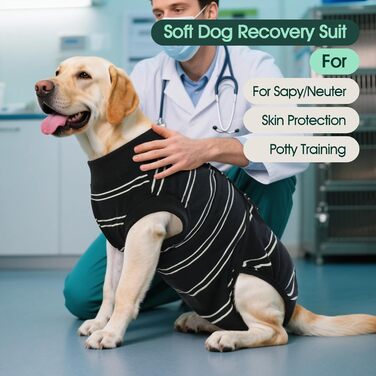 Body для собак після кастрації Kuoser - дихаючий одяг для собак та котів, захист від облизування ран, альтернатива електронного нашийника, чорний, XS (обхват грудей 32-40 см)