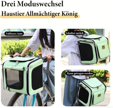 Кошик для собак на велосипед, розкладний, зелений. Кошик для тварин до 10 кг з 4 дверцятами та сітковими вікнами.