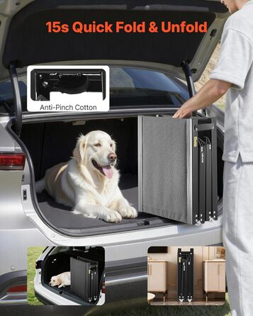 Східці для собак VEVOR, 180 x 43,2 см, розкладні, для середніх та великих собак до 113 кг, з антиковзкою поверхнею Oxford, портативні для SUV та вантажівок