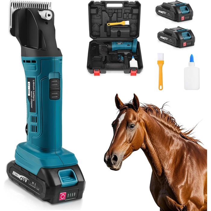 Професійна акумуляторна машинка для стрижки коней 500W | 2 батареї 2500mAh | 6 швидкостей | 2400 обертів/хв | Сумісна з Makita 18V