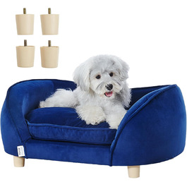 Крісло-лежанка для домашніх тварин VEVOR, лежанка для собак та котів середнього розміру, м'яка велюрова лежанка для собак, крісло для котів, що витримує до 37 кг, лежанка для домашніх тварин, темно-синій колір, розмір L (71 x 51 x 11 см)