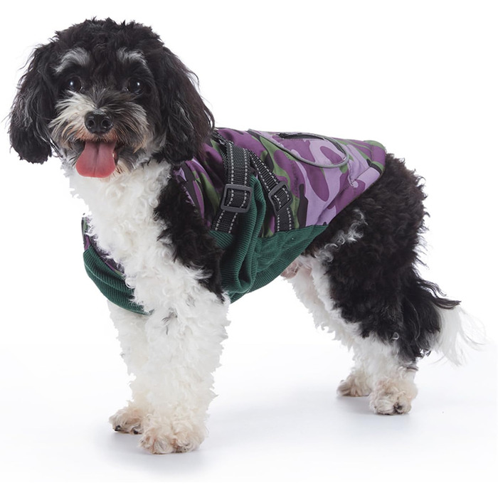 Зимовий теплий пуховик для собак з прорізами для зчеплення, вітронепроникна куртка для холодної погоди, бавовна, костюм для цуценят, маленьких та середніх собак, розмір XL (XL: Обхват грудей: 50 см, Стиль 8: фіолетовий камуфляж)