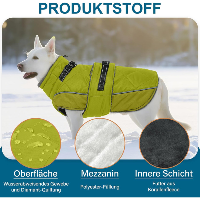 Водонепроникний зимовий одяг для собак великих порід (Німецька дога) з високим коміром, 3XL, зелений