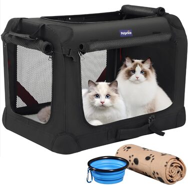 Велика переноска для котів Petprsco, для двох котів або маленьких і середніх собак, м'яка сумка для перевезення тварин 61x43x43 см, для подорожей, з теплою ковдрою, складною мискою та пральною підстилкою