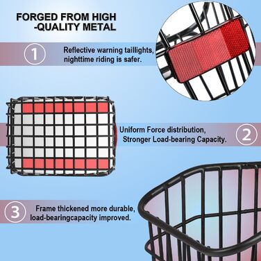 Велосипедний кошик задній WOOGCSO, металевий великий з водонепроникним покриттям, сіткою для багажу, для собак, покупок, пікніків, рюкзаків (38×31×26см)