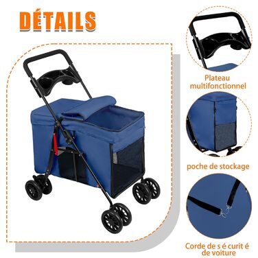 Дитяча коляска для тварин Homewell, складана, з сіткою, ременями та тримачем для напоїв, до 20 кг (блакитна)