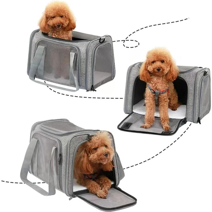 Складана переноска для собак та котів - переноска для тварин для подорожей, кемпінгу та авто (Сірий)