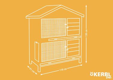 Будиночок для гризунів Kerbl Appartement Pro, дерев'яний, 2 поверхи, пластиковий дах, захист від негоди, 118x61x130 см