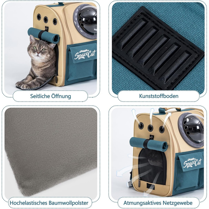 Розширюваний рюкзак для тварин Galatée, дозволений для перевезення в літаку, для котів та маленьких собак, дихаючий, для подорожей, хакі