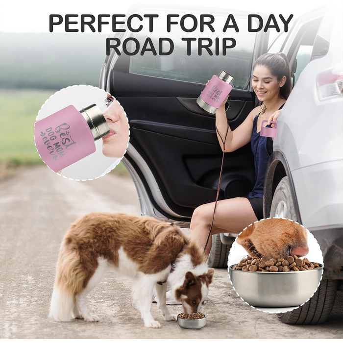 KEWIXY Водяна пляшка для собак з мисками, 3-в-1, для прогулянок, подорожей, кемпінгу, Outdoor (Рожевий, 907.2 мл)
