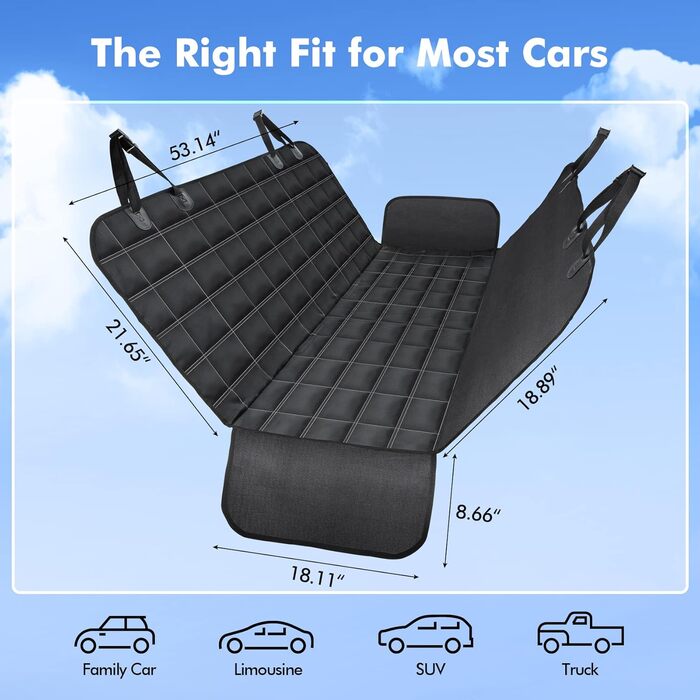 Захист для заднього сидіння авто для собак 4-в-1, 100% водонепроникний, з боковими захистами, для легкових, вантажних автомобілів та SUV, стійкий до подряпин та ковзання