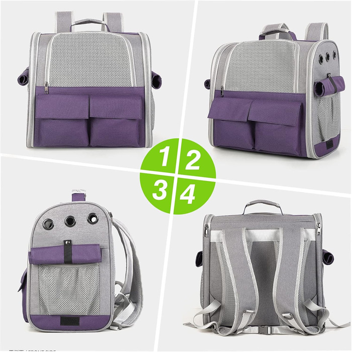 Рюкзак для тварин PETCUTE: переноска для собак та котів, знімний килимок, безпечний ремінь, зелений (фіолетовий)