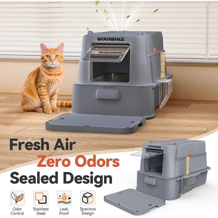 Торгівля для котів Wooaidagg з нержавіючої сталі з контролем запаху, модульна конструкція, легко чистити, розмір XL, підходить для всіх котів (темно-сірий)
