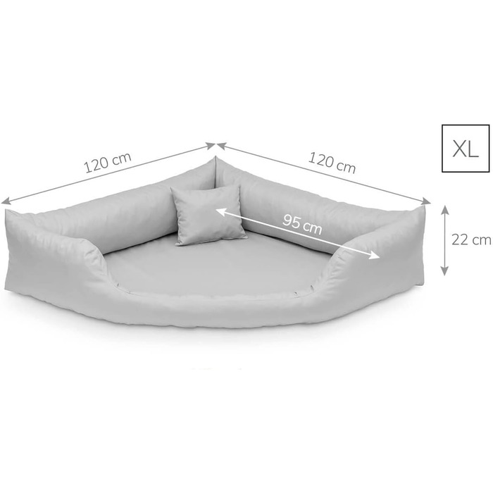 Лягушкове ліжко для собак Juelle з екошкіри, кутове, для середніх та великих собак, м'який лежак, диван Gabi M-XXL (XL - 120x120x22 см, Графіт)