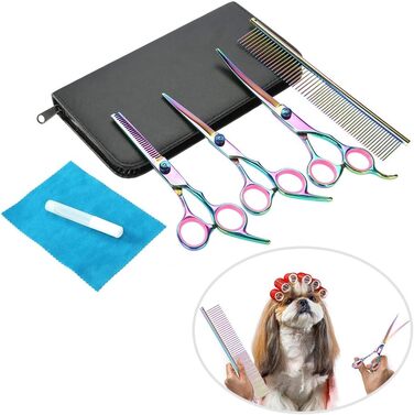 Набір ножиць для собак Sonew 6 шт. з нержавіючої сталі, кольоровий, для стрижки та грумінгу