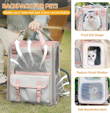 Рюкзак для тварин ALLSOPETS з сітчастим вікном: зручний та дихаючий для котів та собак, ідеальний для подорожей, прогулянок та хандерінгу. Рожевий колір.