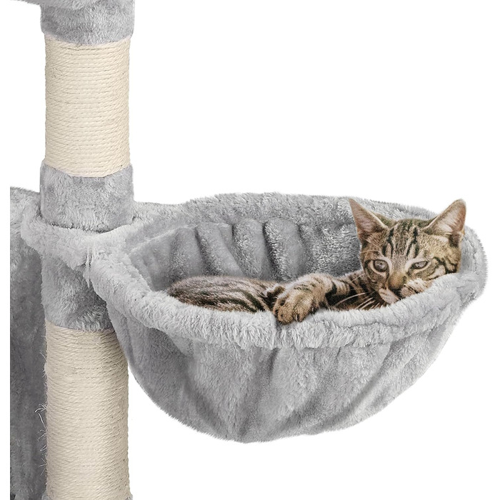 Кігтеточка для котів Yaheetech, 96 см, з корзиною-будиночком та сизалевим покриттям, кліматична колона, сірий колір