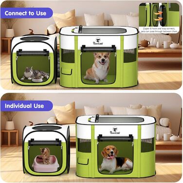 Pawaboo Зручний портативний вольєр для тварин, складаний вольєр для собак з водонепроникного оксфорду, клітка для котів з сумкою, мискою, для цуценят, котів, кроликів, для використання в приміщенні та на вулиці, зелений, M-80×60×55см, (2-в-1 вольєр, A-Біл