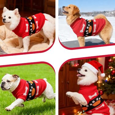 Світер для собак, рогатий, теплий, м'який, для відпочинку, коти, зимовий одяг для цуценят, теплий в'язаний одяг для маленьких собак та котів, з малюнком кісток, розмір S 10