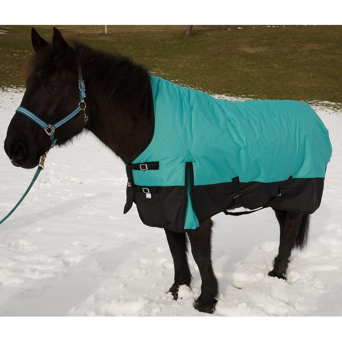 Зимова попона для коня Saddlery4U, Ripstop 1200D, 400 г утеплювач, високий захист шиї, бірюзово-чорна