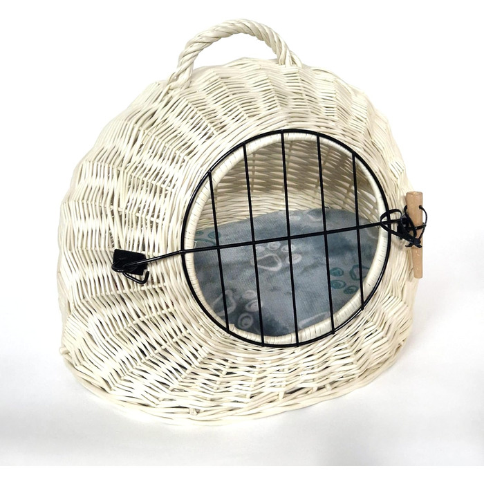 Тігана Корб-печеринка для котів, корзина-лежанка з ротангу, біла (45 см + подушка)