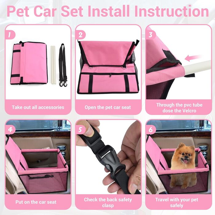 Автокрісло для собак у багажник, рожеве: з дихаючого оксфорду, для маленьких та середніх собак, з можливістю складання