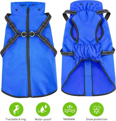 Водонепроникний дощовик для собак Mosucoir з капюшоном, великий та середній розмір, блакитний (L)