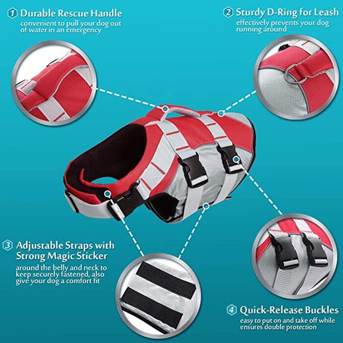 Жилет для собак PJDDP: рятувальний, світловідбиваючий, для плавання, червоний, розмір M