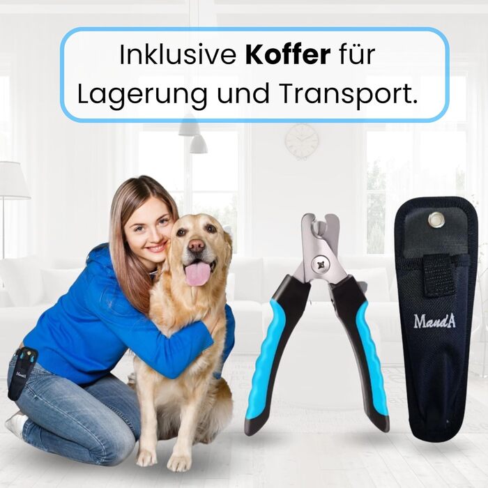 Тример для обрізання кігтів собак, котів та інших домашніх тварин | З пилочкою, лезами з нержавіючої сталі, захистом та чохлом – великий | Для догляду за лапами та кігтями