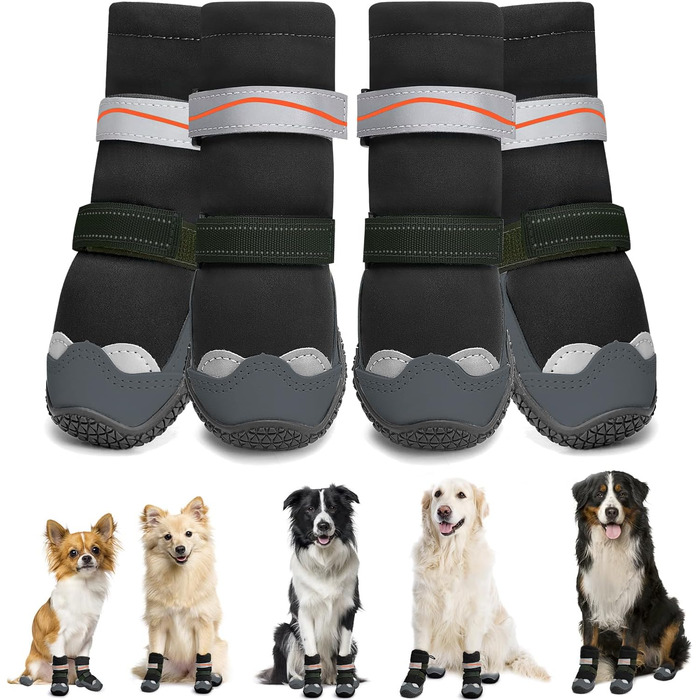 Зимові чоботи для собак, захист подушечок лап, водонепроникні. Розмір 6, чорний колір